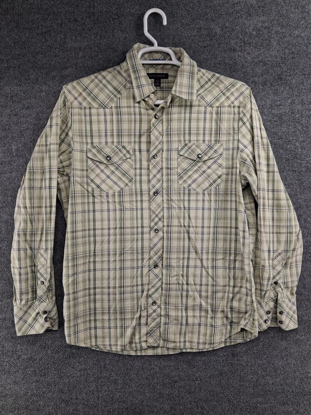 Banana Republic Shirt Large Snap Button Western Plaid